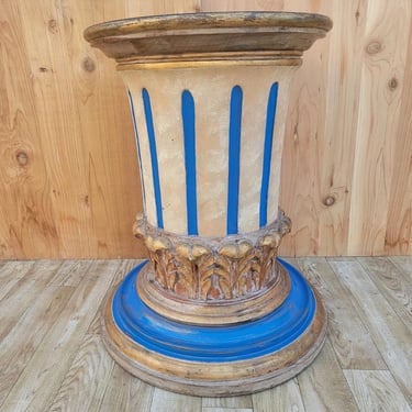 Antique Versace Style Hand-Painted Gold and Blue Medusa Head Pedestal/Table