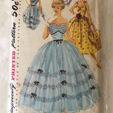 Vintage Sewing Pattern Simplicity 4968, SIZE 16, 1950's Evening Gown, Party Dress, Ballet Princess Length, Long Dress, Full Skirt, Day Dress 