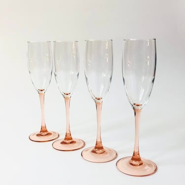 Vintage Pink Stem Champagne Glasses / Set of 4 