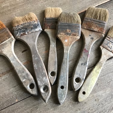 1 French Paint Brush Set, Industrial Decor, Wood Handle, Natural Bristle, Art Supply Props 