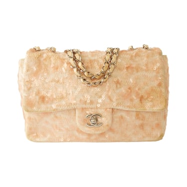 Chanel Peach Sequin Chain Flap Bag