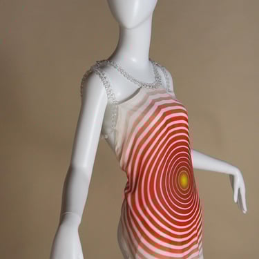 S/S 2008 Fendi by Karl Lagerfeld orange and white backless silk chiffon scarf top with circle design and clear acrylic chain 