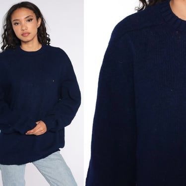 Blue WOOL Sweater Brooks Brothers Sweater 80s Sweater Pullover Slouchy Plain Knit Vintage 1980s Navy Blue Jumper Large xl l 