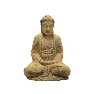 Rustic Wood Sitting Gautama Amitabha Shakyamuni Buddha Statue ws2690E 