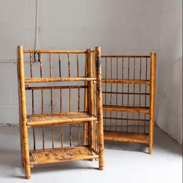 vintage french burnt bamboo folding shelves