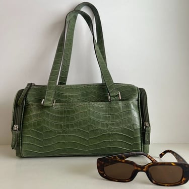 Vintage 90s Liz Claiborne Green Vegan Leather Structure Shoulder Bag 