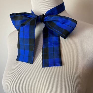 Vintage Blue silk plaid bow tie~ pussycat bow ~ women’s neck accessory/one size 