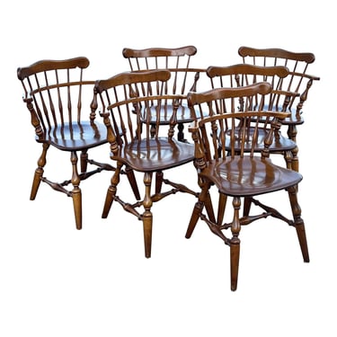 Vintage Ethan Allen Solid Maple Comb Back Captains Chairs - Set of 6 