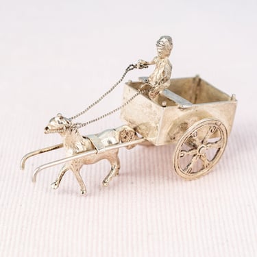 Antique Dutch Sterling Silver Miniature Horse & Cart