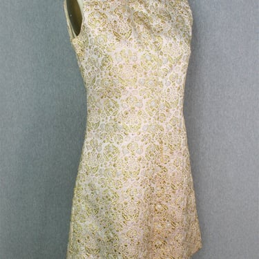 1960-70s - Mod - Metallic Damask - Pink /Gold/Iridescent - Cocktail Dress - Estimated M 