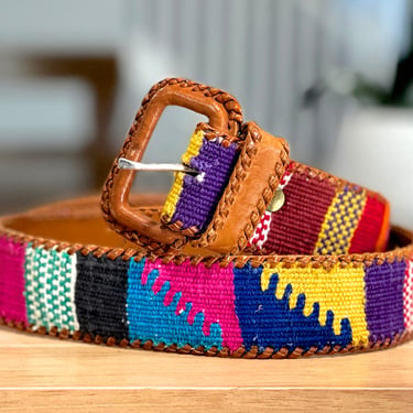VINTAGE: Guatemalan Handwoven Leather Belt - Colorful Leather Belt - Accessory - SKU 00015159 