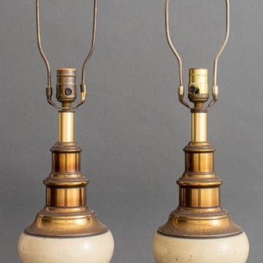 Vintage Brass and Ceramic Table Lamp, Pair