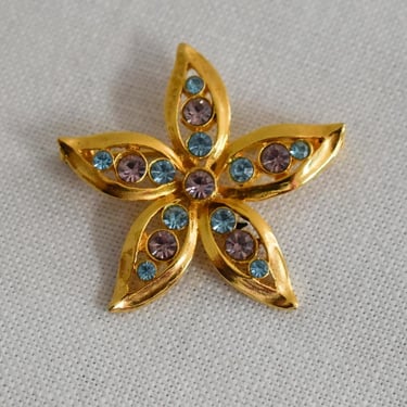 Vintage LIA Flower Rhinestone Brooch 