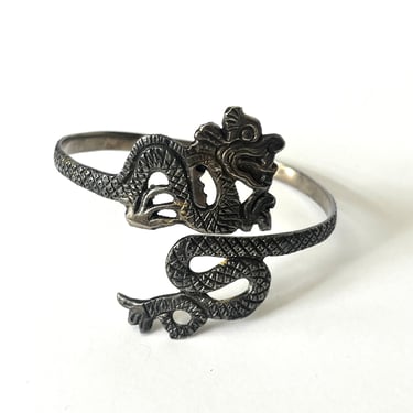 Vintage Dragon Arm Cuff, Silver Arm Cuff, Body Jewelry, Mystical Creature Arm Cuff, Pewter Dragon Bracelet, Chinese Dragon Cuff 