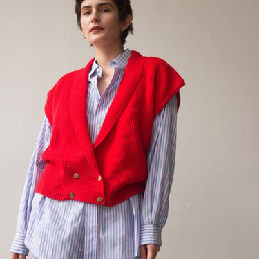 1980s Red Ribbed Knit Vest 