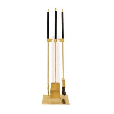 Albrizzi Fireplace Tool Set in Lucite and Brass 1970s