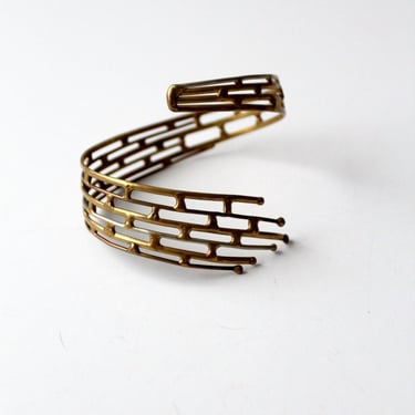 vintage 60s brutalist brass cuff, wrap around bracelet 