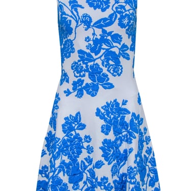 Milly - Bright Blue & White Floral Textured Knit A-Line Dress Sz P