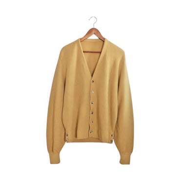 vintage cardigan / 60s cardigan / 1960s golden camel wool knit grunge grandpa cardigan Large 