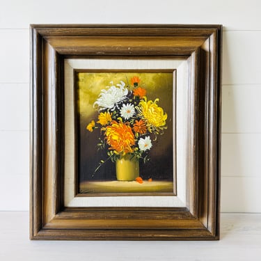 1970's Beautifully Framed Chrysanthemum Oil Painting 