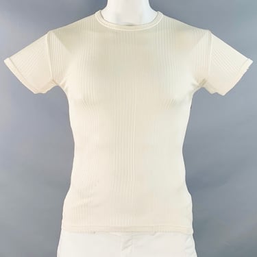 PS by PAUL SMITH Size L Cream Rib Knit Polyamide Crew Neck T-shirt