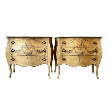 Pair of Hand Painted Venetian Three Drawer Commodes by Decorative Crafts 