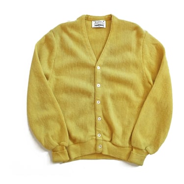 vintage cardigan / fuzzy cardigan / 1960s Robert Bruce fuzzy alpaca wool golden yellow Kurt Cobain style cardigan Medium 