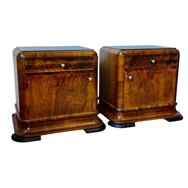 A Pair of Two Art Deco nightstands from the 40s / Art Deco Furniture / Original Authentic Condition / walnut veneer 