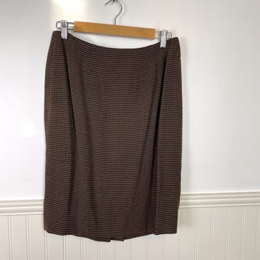 1980s Dana Buchman brown checked skirt - size medium 