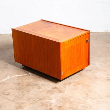 Mid Century Danish Modern Side Table Nightstand Teak Bornholm Cube Metal Vintage