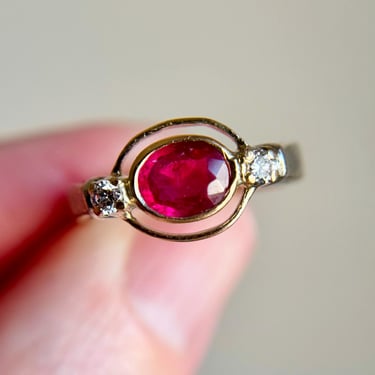 Vintage Glass Filled Ruby Diamond Ring 14K & Platinum? Sz 6 3.3g AS FOUND 