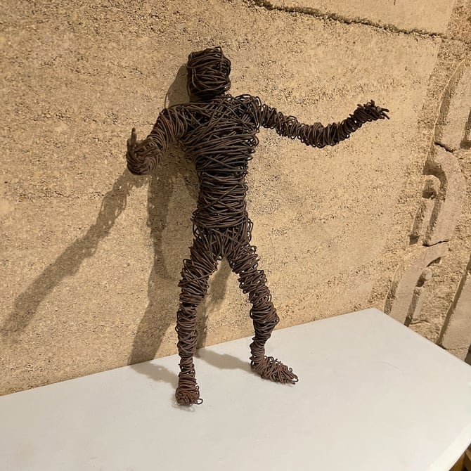 1970s Modern Wire Man Metal Sculpture Midcentury Brutalist Art 