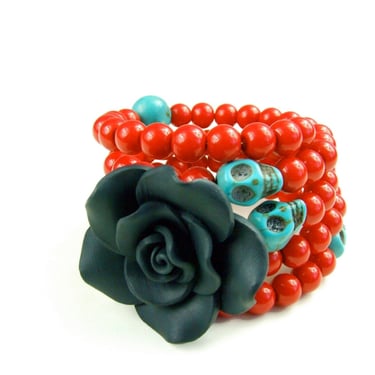Black Handmade Flower Bracelet 
