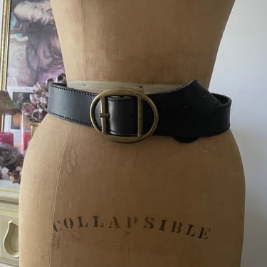 Vintage ‘80s ‘90s made in USA black leather belt | oil tan leather belt with brass buckle, 30 