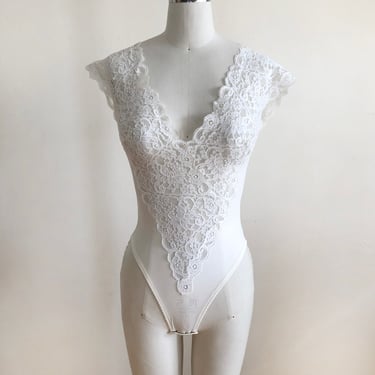 Ivory Lace and Mesh Bodysuit - 1980s 