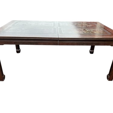 Mario Buatta John Widdicomb Faux Tortoiseshell Chinoiserie Dining Table with 2 Leaves. 