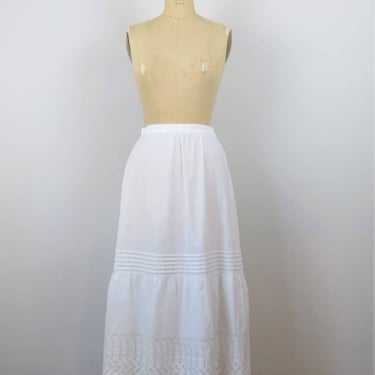Antique vintage Edwardian petticoat, slip, skirt, cotton, lace, eyelet 