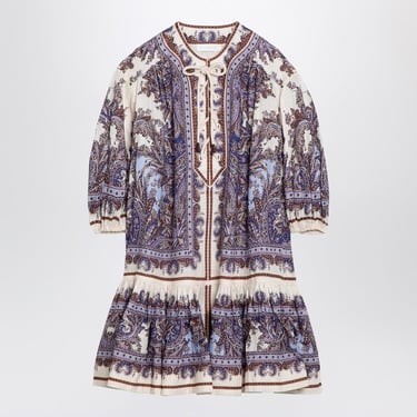 Zimmermann Ottie Eyelet Mini Dress With Paisley Purple Linen Print Women