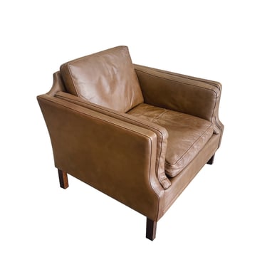 Danish Modern Brown Leather Arm Chair in the Style of Børge Mogensen