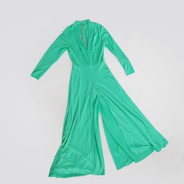 70s green jumpsuit | Vintage 1970s Claralura original dress jumpsuit | Palazzo pant Disco jumpsuit 