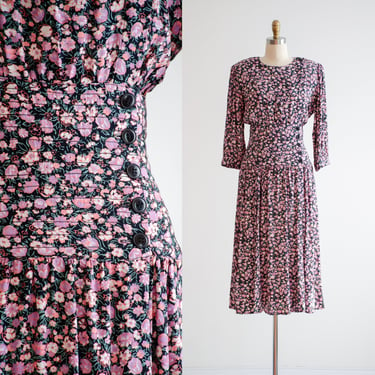 pink floral dress 80s vintage Maggy London 40s style midi dress 