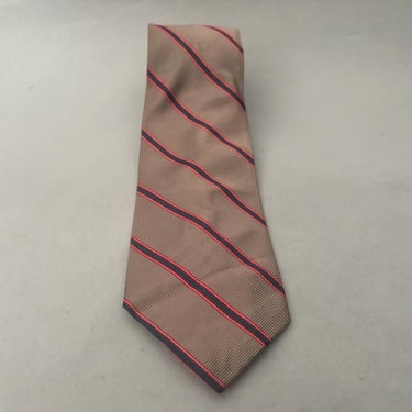 1960s Taupe Silk Twill Tie by Top Drawer New Orleans | 60s Vintage Red and Navy Striped Necktie 