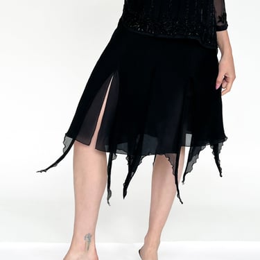 Black Silk Asymmetric Hem Skirt (XS)