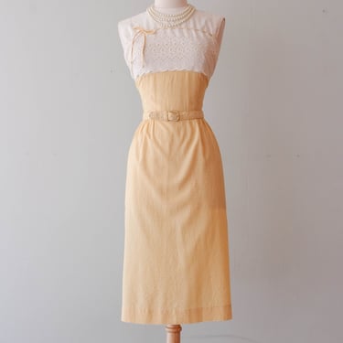 Sunny 1950's Yellow & White Cotton  Gingham Wiggle Dress / Sz M