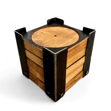 THE WHISKEY CUBE - Bourbon Whiskey Barrel Coaster Set with Coaster Stand 