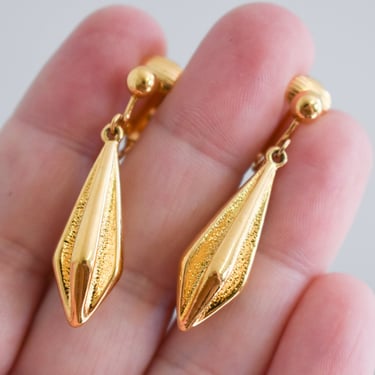 1980s Gold Dangle Clip Earrings 