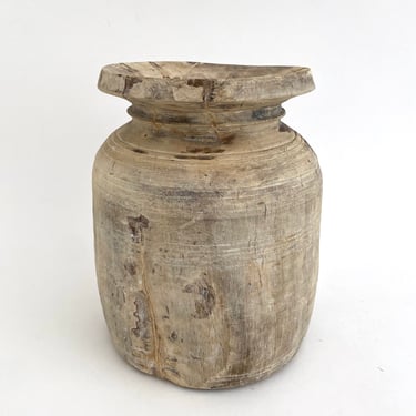 Large Rustic Bleached Wood Vessel Vase Jug 