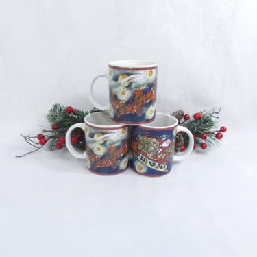 Susan Winget Sleigh Ride Coffee Mugs-Folk Art- Christmas Eve- Night Stars - Christmas Magic - set of 3 