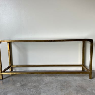 70's Vintage Mastercraft Brass Console Table With Glass Top 