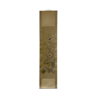 Chinese Color Ink Birds Small Flower on Tree Scroll Painting Wall Art ws2015E 